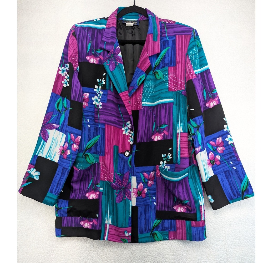 Willow Ridge Vintage 90s Floral Patchwork Blazer Purple Teal Blue Size Large